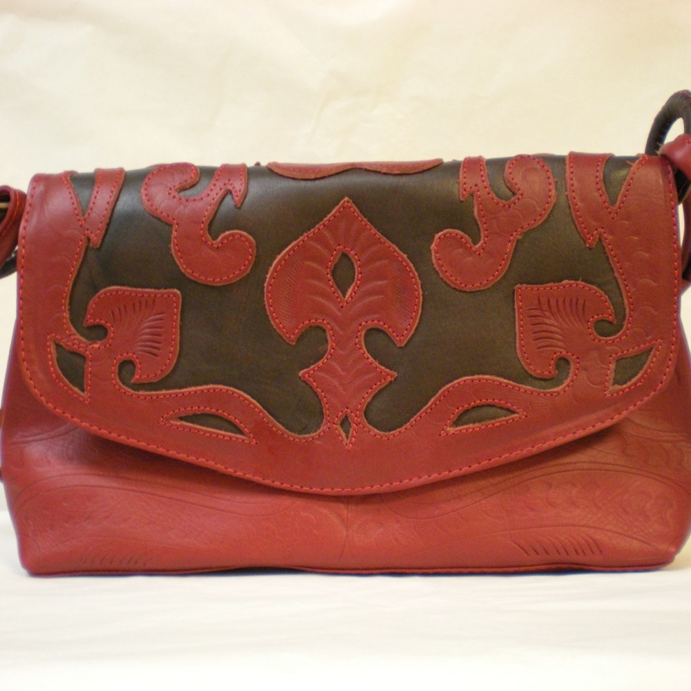 Red Leather tooled handbag